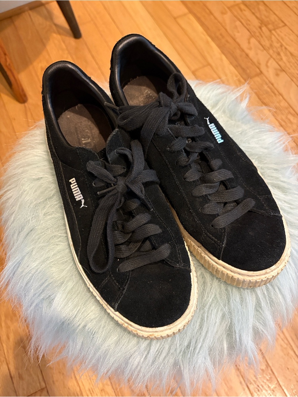 Puma Black Suede Lace-Up Platform Sneakers with Gum Sole